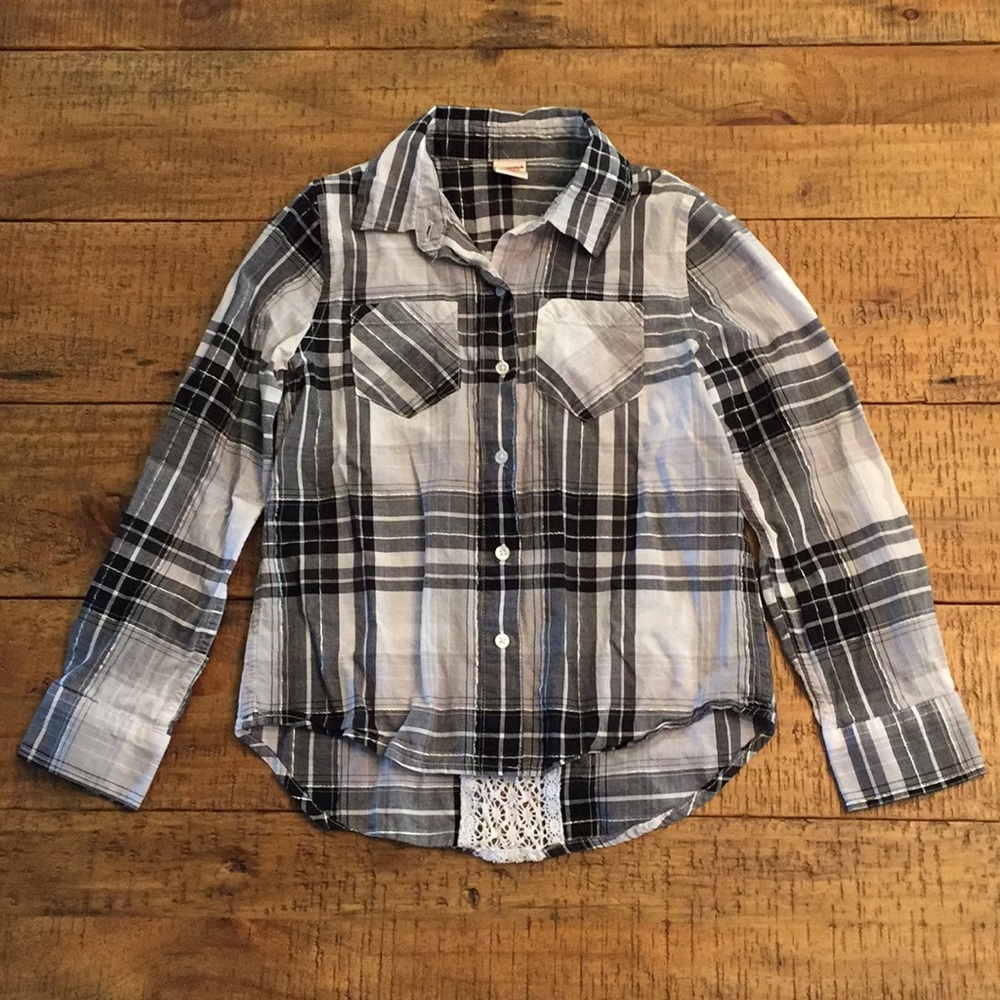 Plaid Button Up with Lace Back